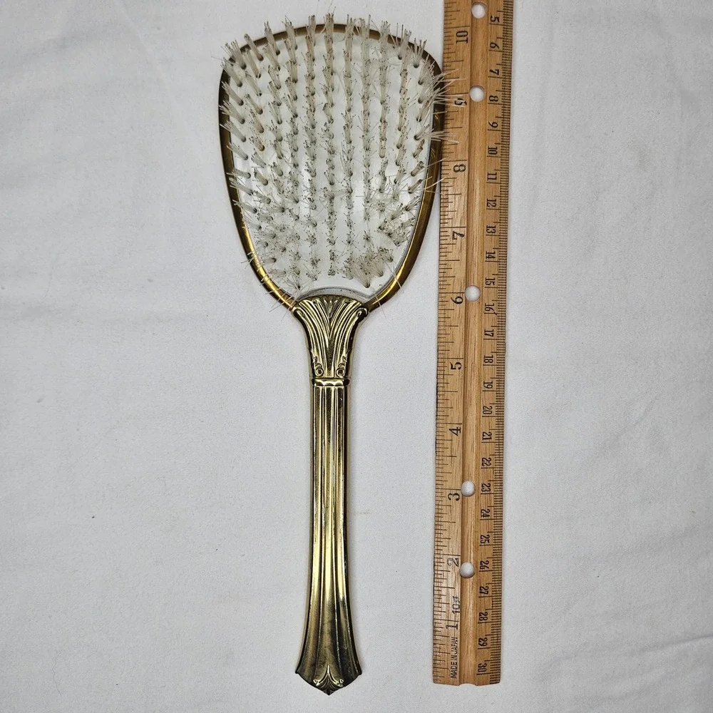 Vtg Gold Tone Floral Hair Brush Mid Century Regency‎ Vanity Decor